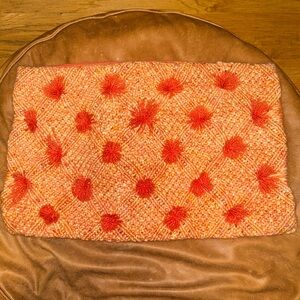 Kavset Pillow Knit case Cover NWT tan and peach pompoms 14” x 18” west elm